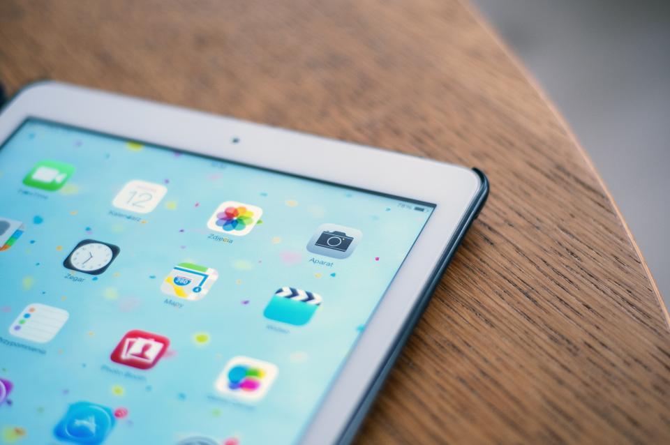 Tablet showing a grid of apps
